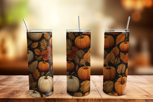 All Over Pumpkins w/Black Background 20oz Skinny Stainless Tumbler