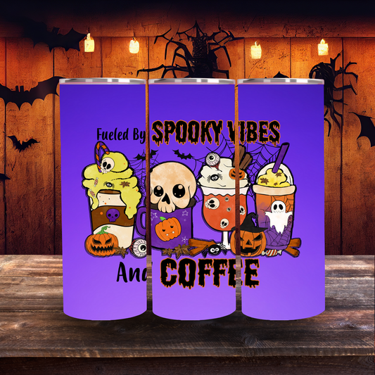 Fueled By Spooky Vibes and Coffee 20oz Stainless Skinny Tumbler