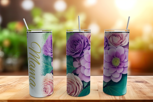 Mama with Purple Flowers 20oz Skinny Stainless Tumbler