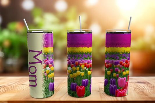 Mom with Tulips 20oz Skinny Stainless Tumbler