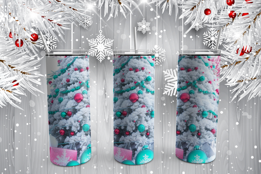 Pink and Teal Christmas 20oz Skinny Stainless Tumbler