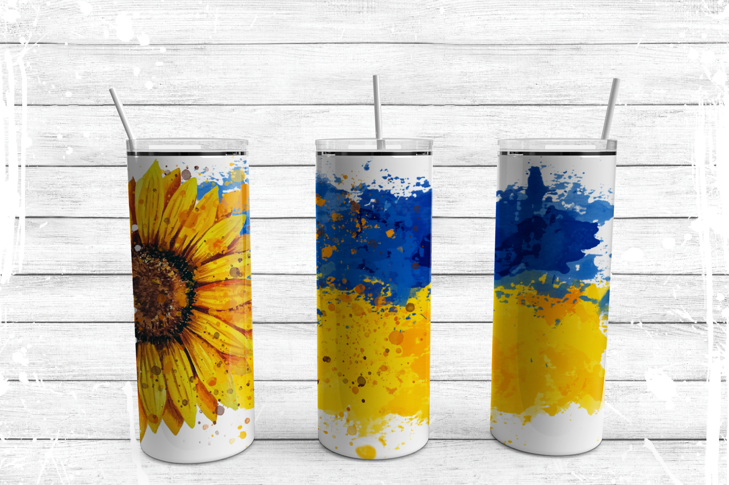 Ukrainian Colors with Sunflower 20oz Skinny Stainless Tumbler
