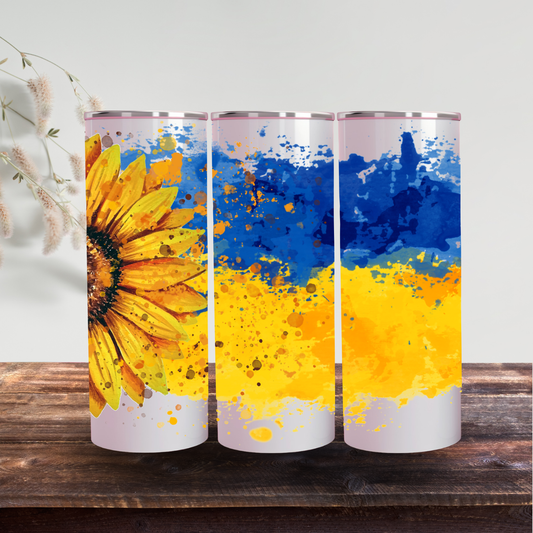 Ukrainian Colors with Sunflower 20oz Skinny Stainless Tumbler