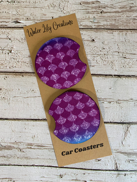 Purple Sparkle Mermaid Neoprene Car Coasters