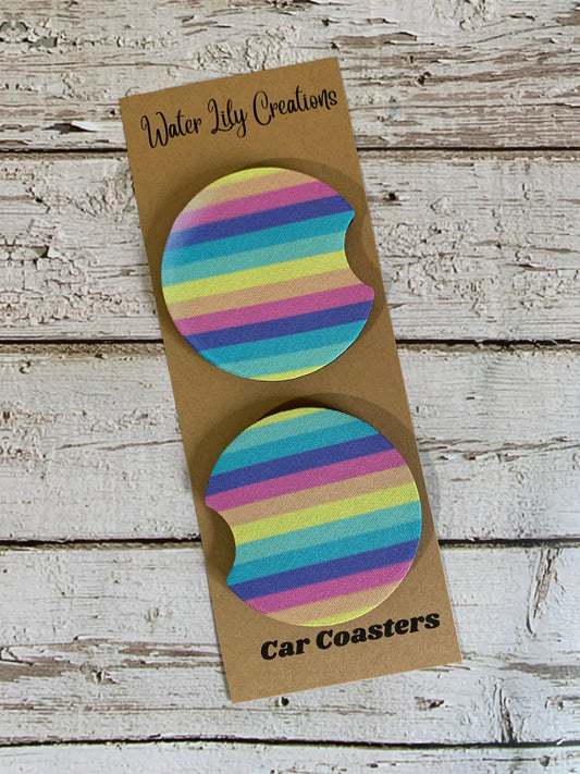 Striped Rainbow Neoprene Car Coasters